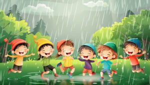 Kids playing in puddle