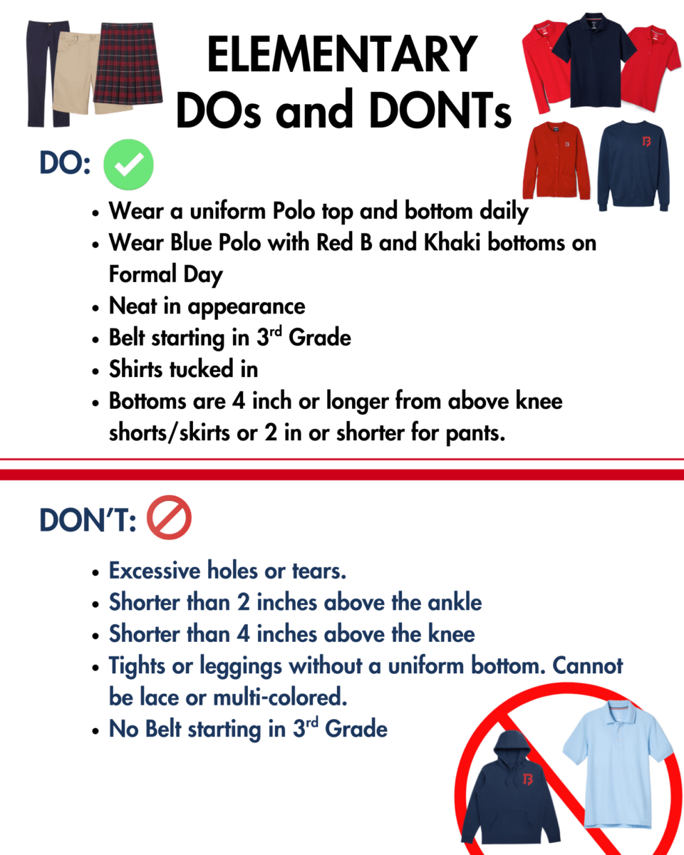 Breakdown of what elementary students can wear
